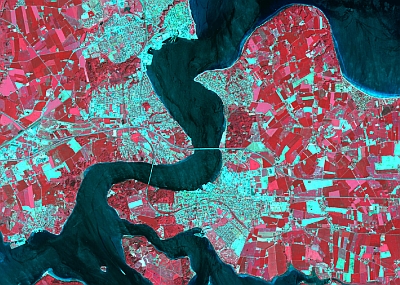 False colour composite image of the Middelfart - Fredericia area of Denmark