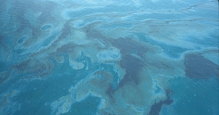 aerial photograph of an oil spill