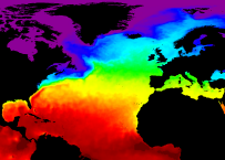 Oberflächentemperatur auf dem Nordatlantik