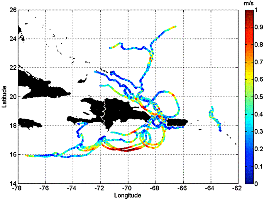 Drifting routes near the Dominican Republic and Puerto Rico