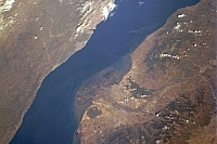 Baikalmeer in the Russische Federatie vanuit de ruimte