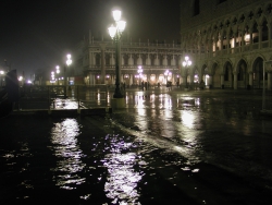 Flooded Venice at night