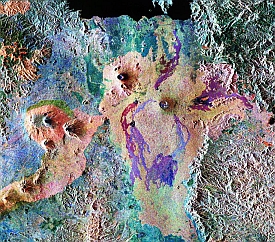 De bergen van Virunga gezien vanuit de ruimte