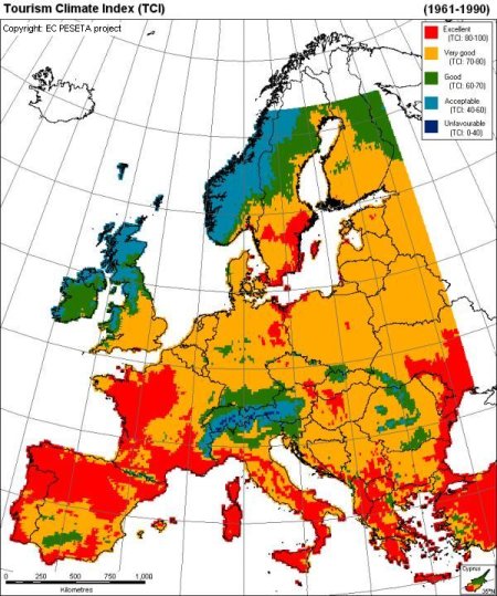 Προσομοίωση συνθηκών θερινού τουρισμού στην Ευρώπη για τα έτη 1961-1990 