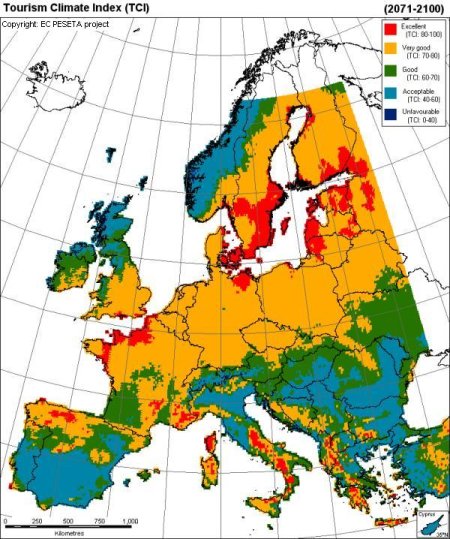 Προσομοίωση συνθηκών για τον θερινό τουρισμό στην Ευρώπη για τα έτη 2071-2100 