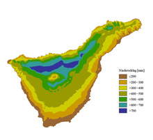 Niederschlagsverteilung auf Teneriffa 