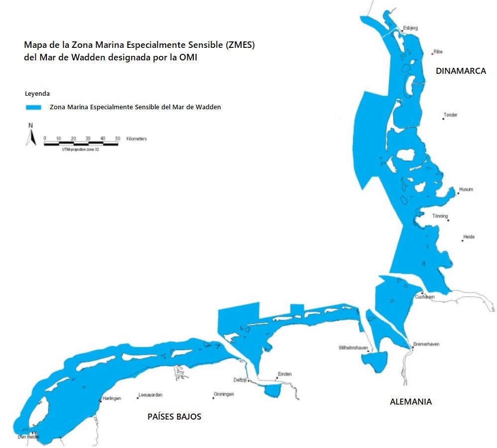 Map of the Particularly Sensitive Sea Area Wadden Sea