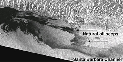 Radar image of Santa berbara Channel showing natural oil seeps