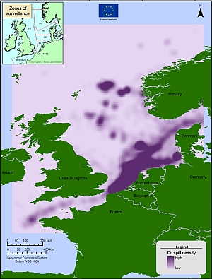 Density of detected oil spills in the North Sea from 1998 to 2004