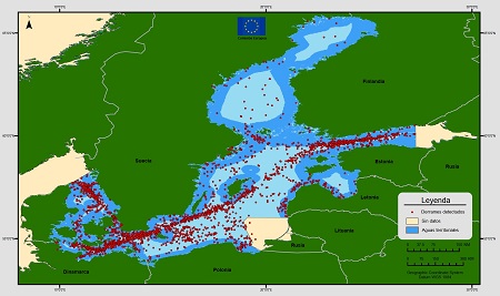 Map of detected oil spills in the Baltic Sea from 1998 to 2004