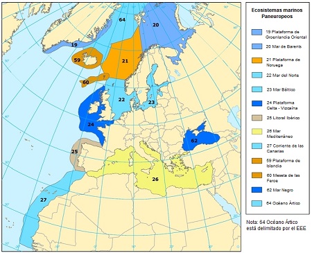 map of the pan-European marine ecosystems