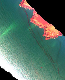 Image CASI image montrant des nappes brunes au large de St. Anne's Head