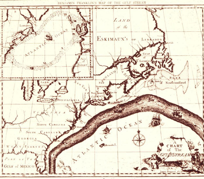Franklins Kartografie des Golfstroms